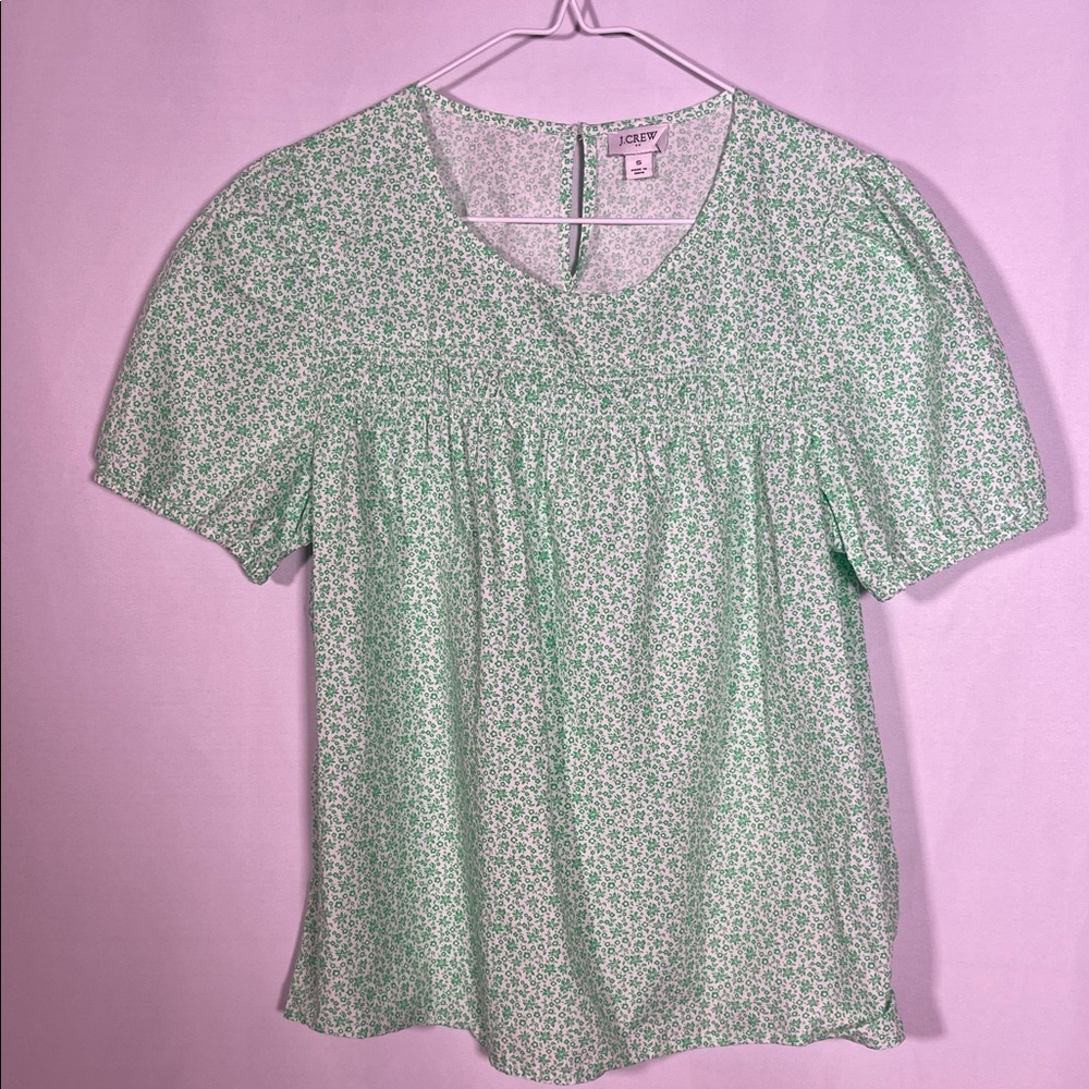 J. CREW WOMENS GREEN FLORAL COTTON BLOUSE SMALL BR635